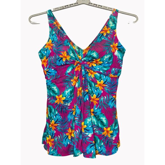 Swimsuits For All Women's Plus Size 24 V-Neck one piece swim dress hibiscus - Picture 1 of 6